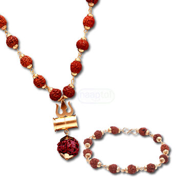 Rudraksh Mala with Trishul Damru Pendant + Rudraksh Bracelet (RMRB)