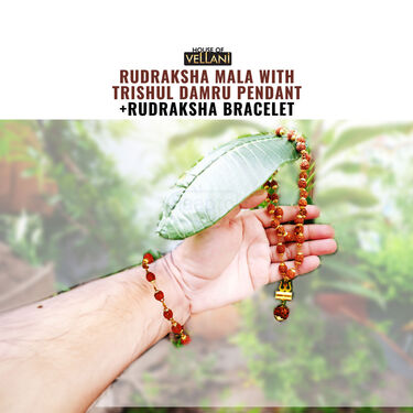 Rudraksh Mala with Trishul Damru Pendant + Rudraksh Bracelet (RMRB)
