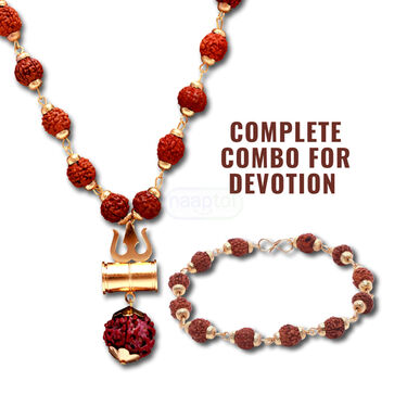 Rudraksh Mala with Trishul Damru Pendant + Rudraksh Bracelet (RMRB)