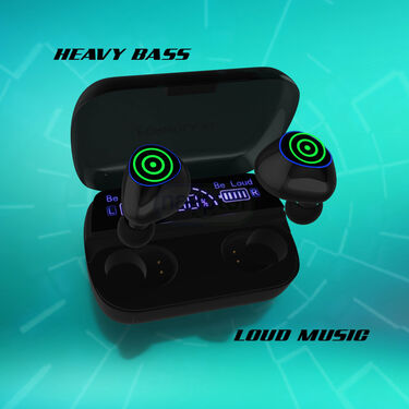 Wireless Bluetooth Earbuds With inbuilt Screen & Powerbank With Free Multipurpose Cable Kit & Mobile Stand (TWS65)