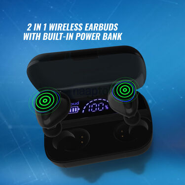 Wireless Bluetooth Earbuds With inbuilt Screen & Powerbank With Free Multipurpose Cable Kit & Mobile Stand (TWS65)