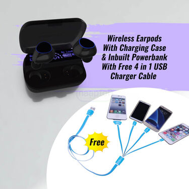 Wireless Earpods with Charging Inbuilt Power Bank M10 with Free 4 in 1 USB Charger Cable (TWS68)