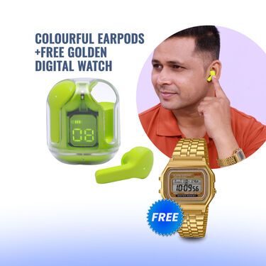 Colorful Earpod & Smart Golden Watch (TWS77)