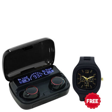 Wireless Bluetooth Earpods with Inbuilt Powerbank + Stylish Watch (TWS28)